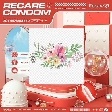 Презервативи Recare Cola Dotted&Ribbed Condoms 3 шт, з пухирцями та ребрами, аромат: Кола SX3319 фото