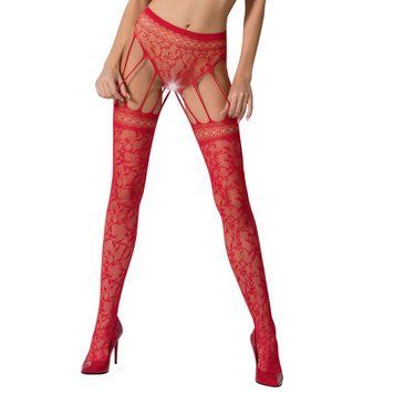 Еротичні колготки-бодістокінг Passion S003 red, імітація мереживних панчіх та трусиків PSS003R фото