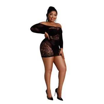 Платье-бодистокинг Moonlight Plus Model 07 XL-XXXL Black, длинный рукав SO8198 фото