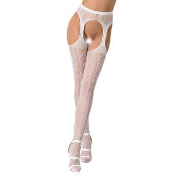 Кружевные колготки-бодистокинги Passion S014 One Size, White, имитация чулок и пояса с гартерами PSS014W фото