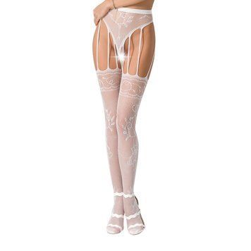 Сетчатые чулки-стокинги Passion S016 One Size, White, имитация ажурного пояса с гартерами PSS016W фото